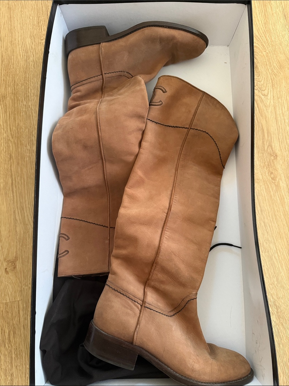 Chanel Tan Leather Knee-High Boots